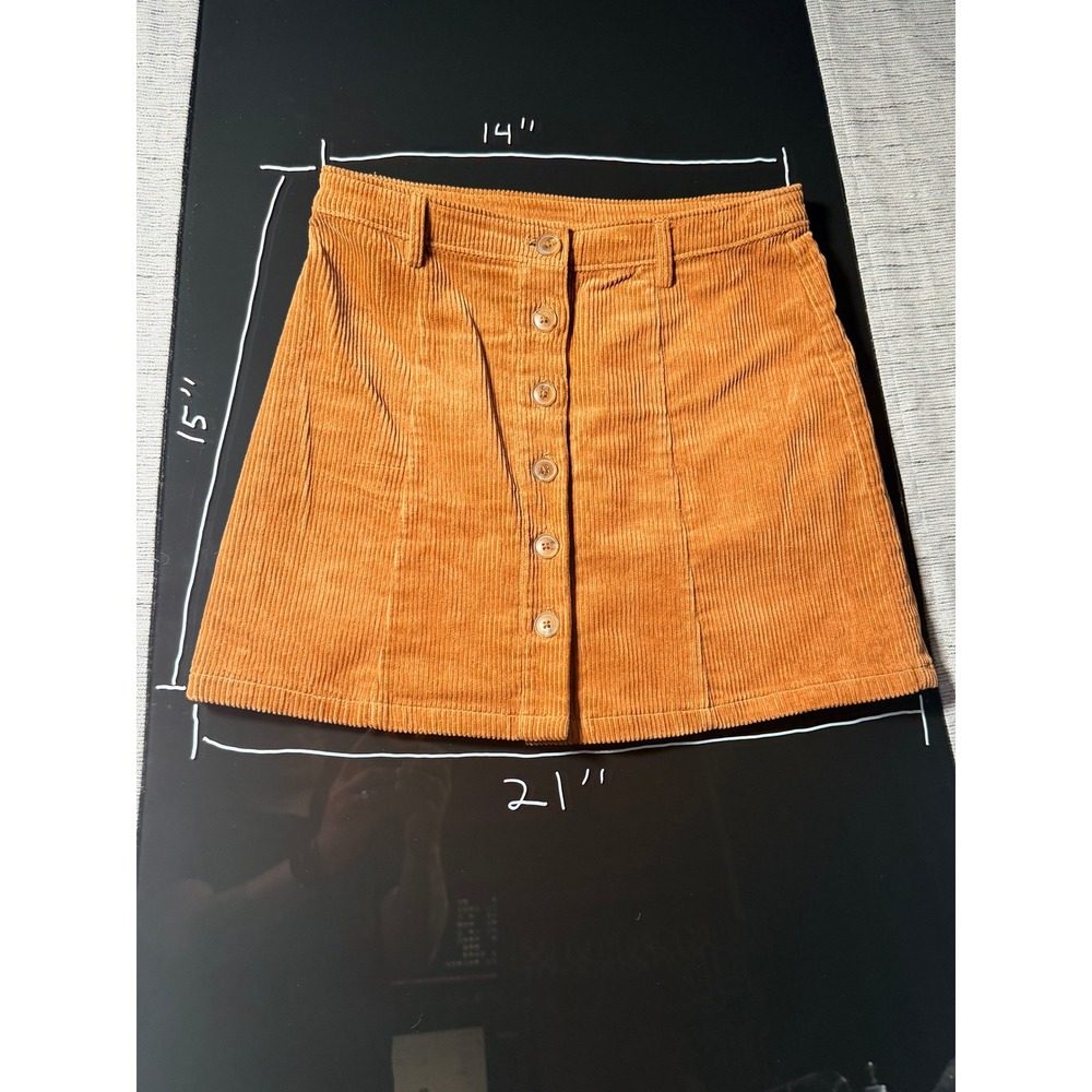 Forever 21 Corduroy Mini Skirt Womens Medium Brown Tan Button Front A-Line Retro